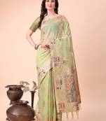 light green color woven work linen cotton saree