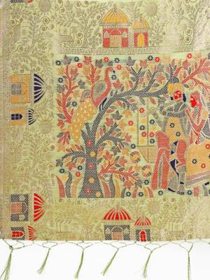 light green color woven work linen cotton saree 4
