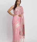light pink color woven work linen cotton saree