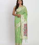 light green color woven work linen cotton saree