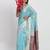 sky blue color woven work linen cotton saree