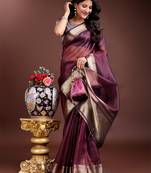 purple color solid zari border plain orgenza saree