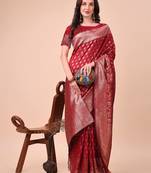 red color woven work lichi art silk blend saree