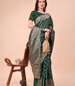 green color woven work lichi art silk blend saree