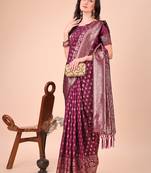 purple color woven work lichi art silk blend saree