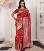 red color woven work lichi art silk blend saree