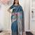 Blue color woven work lichi art silk blend saree