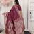 Maroon color woven work lichi art silk blend saree