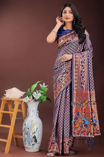 Navy Blue color woven work art silk  wedding saree