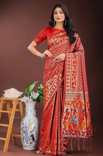 Red color woven work art silk  wedding saree