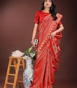 Red color woven work art silk  wedding saree