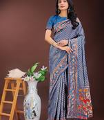 Blue color woven work art silk  wedding saree