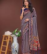 navy blue color woven work art silk  wedding saree