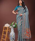 Blue color woven work art silk  wedding saree