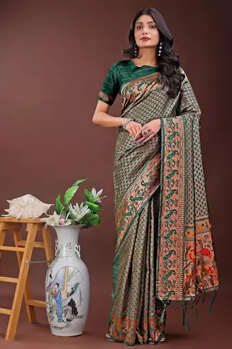 Green color woven work art silk  wedding saree