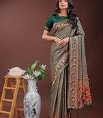 Green color woven work art silk  wedding saree
