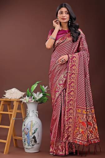 red color woven work art silk  wedding saree