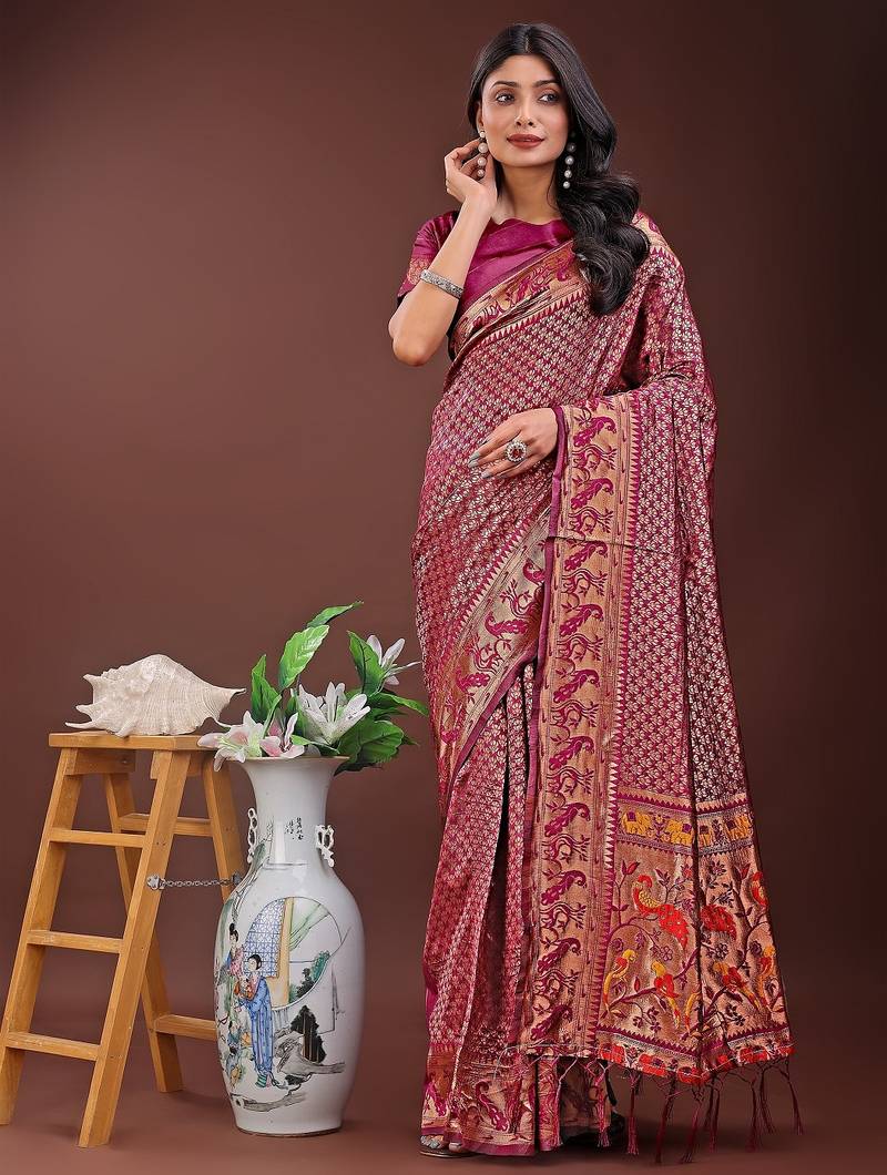 red color woven work art silk  wedding saree
