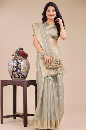 beige color checks solid zari border orgenza saree