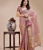 purple color checks solid zari border orgenza saree
