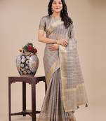 tan color checks solid zari border orgenza saree