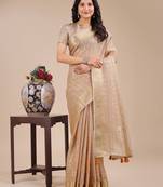 cream color checks solid zari border orgenza saree