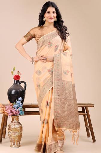 Yellow color woven work cotton saree