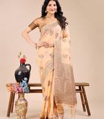 Yellow color woven work cotton saree