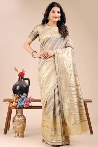 cream color woven work cotton saree