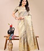 cream color woven work cotton saree