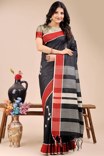 black color woven work cotton saree