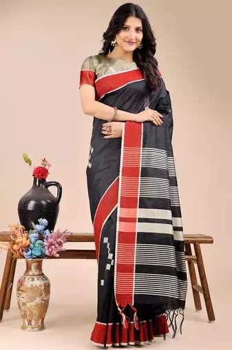 black color woven work cotton saree