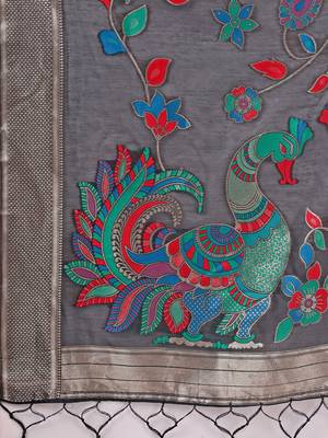 black color linen cotton woven & printed linen cotton saree 4