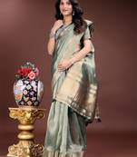 sea green color solid zari border plain orgenza saree