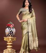 mehandi green color solid zari border plain orgenza saree