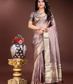 purple color solid zari border plain orgenza saree