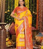 yellow color woven work art silk wedding wear saree