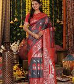 grey color woven work art silk wedding wear saree