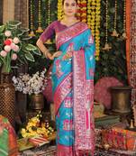 sky blue color woven work art silk wedding wear saree