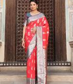red color woven work art silk wedding wear saree