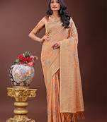 orange color woven linen cotton saree
