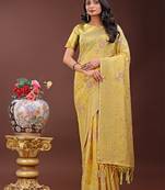 yellow color woven linen cotton saree