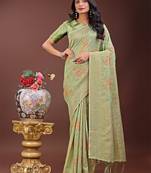 light green color woven linen cotton saree