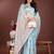 sky blue color woven linen cotton saree