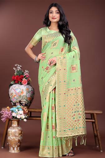 light green color woven linen cotton saree