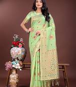 light green color woven linen cotton saree