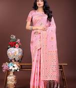 light pink color woven linen cotton saree