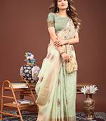 Green color woven linen cotton saree