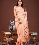 orange color woven linen cotton saree