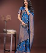 blue color woven art silk saree with blouse